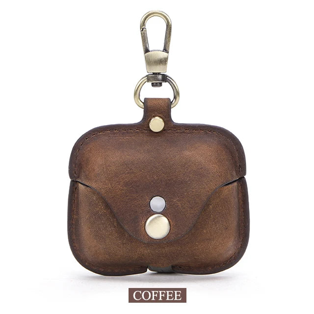 Luxury Genuine Leather Case for Apple Airpods Pro Airpods 2 / 1 Wireless Earphone Cases Funda Airpod Cover with Key Chain Hook