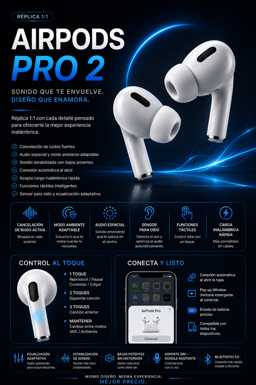 AirPods Pro 2 — Réplica 1:1 | Sonido Premium