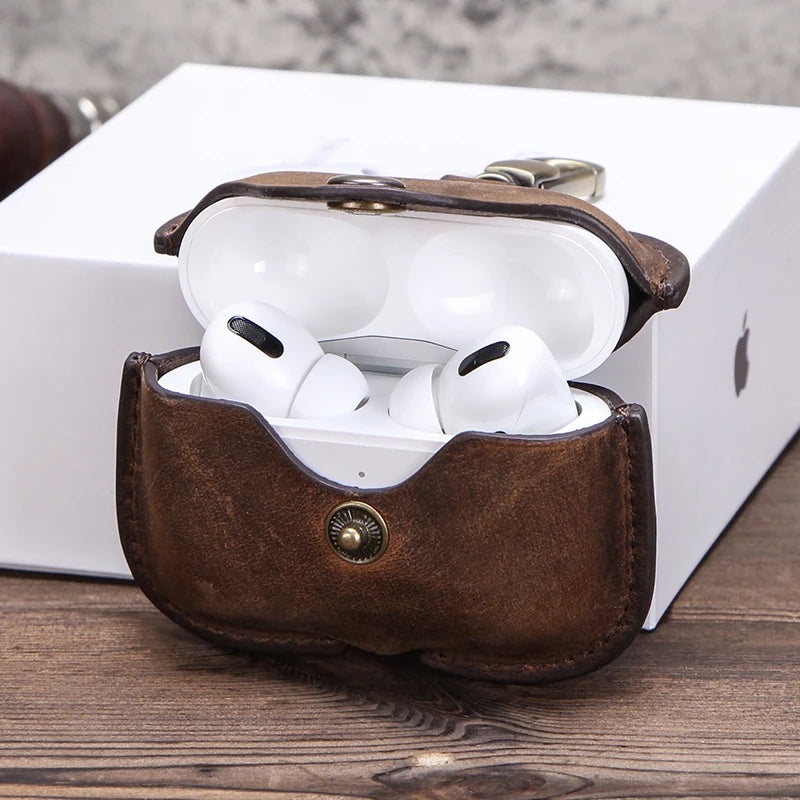 Luxury Genuine Leather Case for Apple Airpods Pro Airpods 2 / 1 Wireless Earphone Cases Funda Airpod Cover with Key Chain Hook