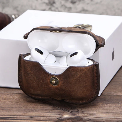 Luxury Genuine Leather Case for Apple Airpods Pro Airpods 2 / 1 Wireless Earphone Cases Funda Airpod Cover with Key Chain Hook