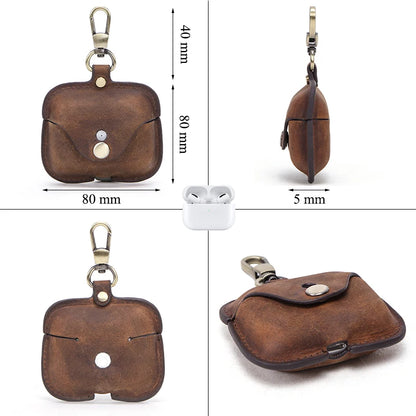 Luxury Genuine Leather Case for Apple Airpods Pro Airpods 2 / 1 Wireless Earphone Cases Funda Airpod Cover with Key Chain Hook