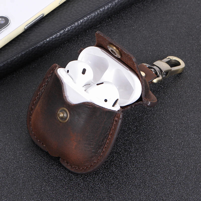 Luxury Genuine Leather Case for Apple Airpods Pro Airpods 2 / 1 Wireless Earphone Cases Funda Airpod Cover with Key Chain Hook
