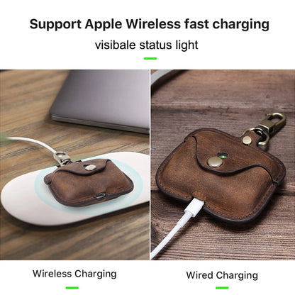Luxury Genuine Leather Case for Apple Airpods Pro Airpods 2 / 1 Wireless Earphone Cases Funda Airpod Cover with Key Chain Hook