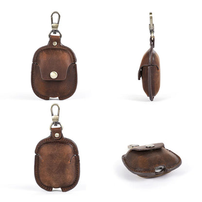 Luxury Genuine Leather Case for Apple Airpods Pro Airpods 2 / 1 Wireless Earphone Cases Funda Airpod Cover with Key Chain Hook